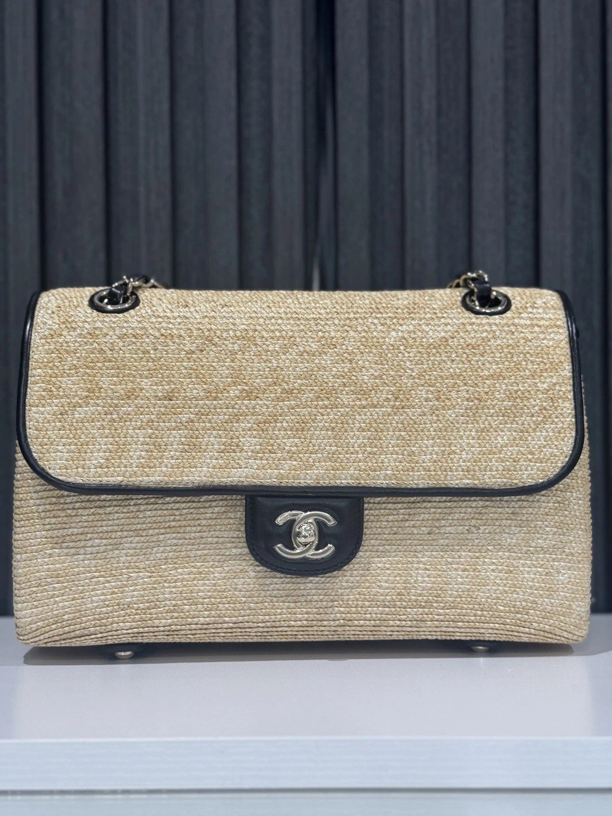 Brand New Chanel 26C Raffia Flap Beige Large