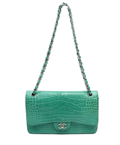 Chanel Classic Jumbo Seafoam Alligator long strap