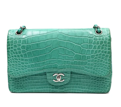 Chanel Classic Jumbo Seafoam Alligator front view
