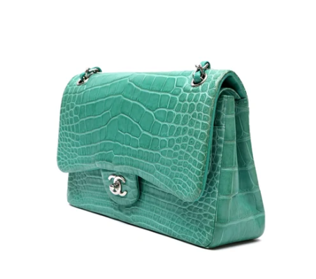 Chanel Classic Jumbo Seafoam Alligator side view