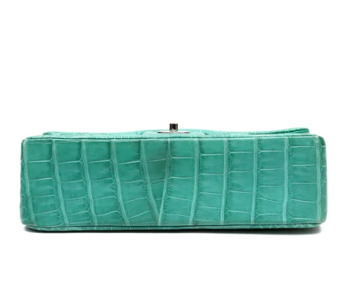 Chanel Classic Jumbo Seafoam Alligator bottom view