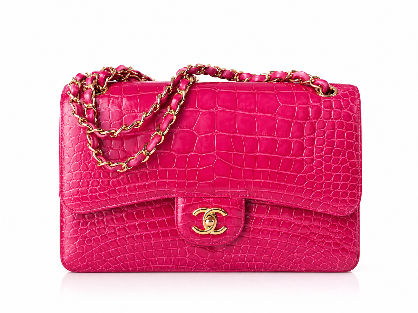Chanel Jumbo Hot Pink Alligator Double Flap Bag