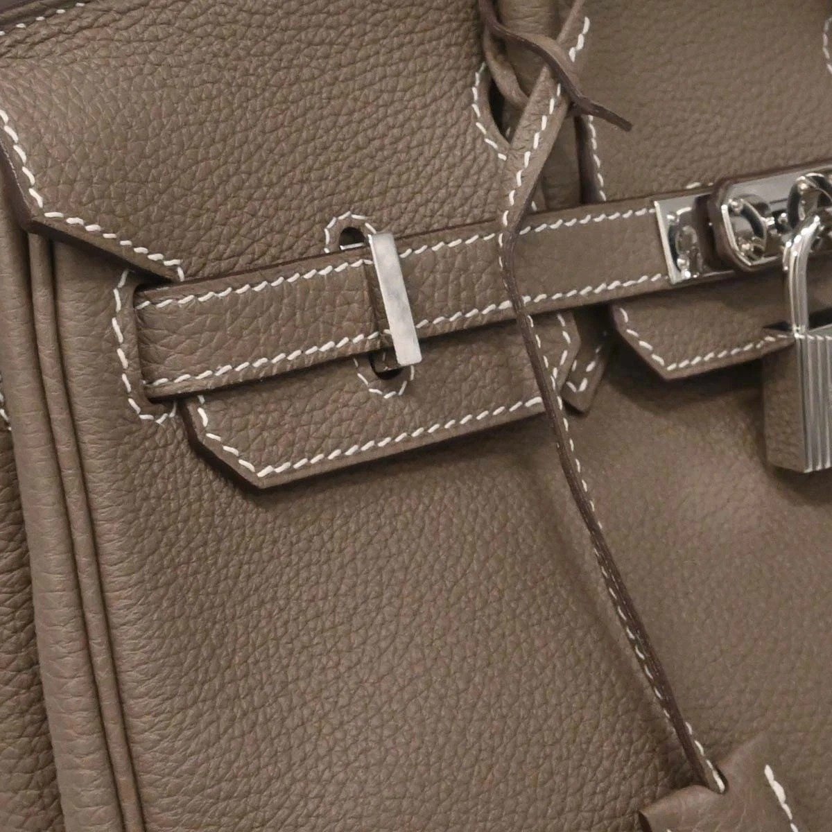 Hermes Birkin 25 Etoupe Gray Togo leather detail