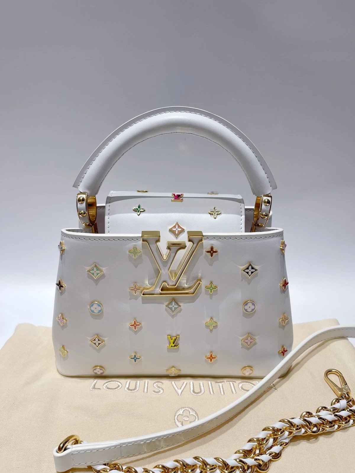 Louis Vuitton Capucines Mini White Takashi Murakami