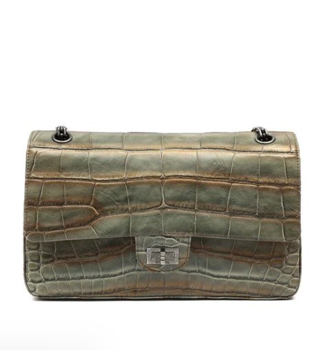 Chanel 2.27 Reissue Metallic Green and Gold Alligator Flap front view