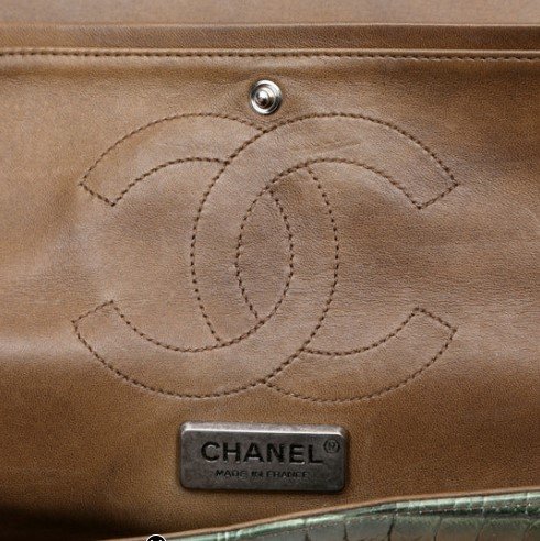 Chanel 2.27 Reissue Metallic Green and Gold Alligator Flap CC logo