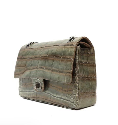 Chanel 2.27 Reissue Metallic Green and Gold Alligator Flap side view