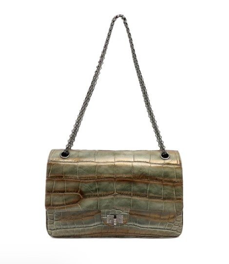 Chanel 2.27 Reissue Metallic Green and Gold Alligator Flap chain