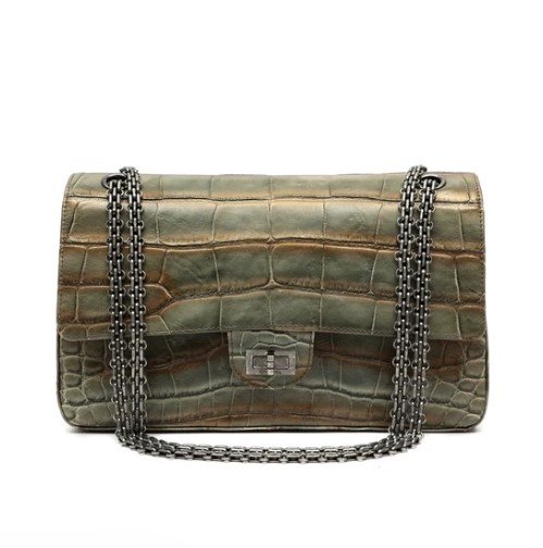 Chanel 2.27 Reissue Metallic Green and Gold Alligator Flap
