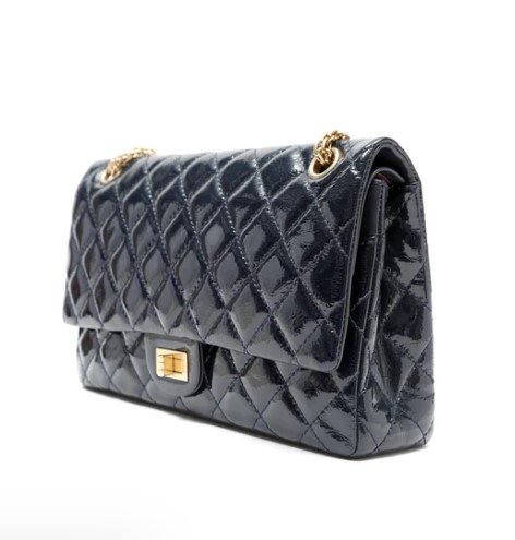 Chanel 2.55 Reissue Navy Blue Quilted Patent Leather Flap Bag right side view