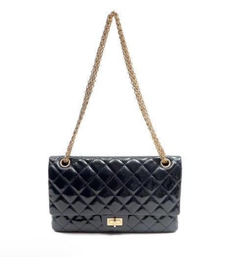 Chanel 2.55 Reissue Navy Blue Quilted Patent Leather Flap Bag long chain