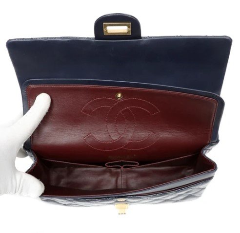 Chanel 2.55 Reissue Navy Blue Quilted Patent Leather Flap Bag inside view