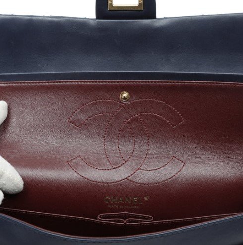Chanel 2.55 Reissue Navy Blue Quilted Patent Leather Flap Bag CC Logo