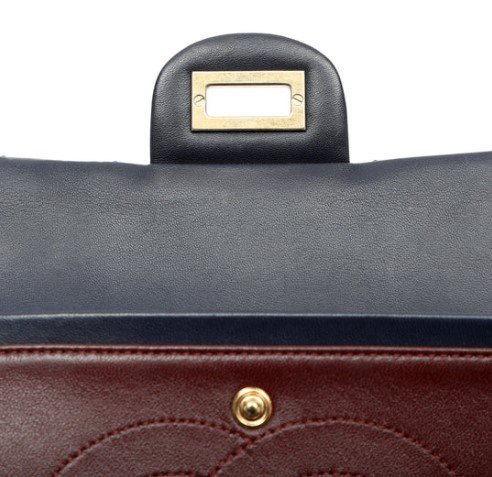 Chanel 2.55 Reissue Navy Blue Quilted Patent Leather Flap Bag flap hardware