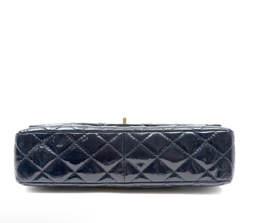 Chanel 2.55 Reissue Navy Blue Quilted Patent Leather Flap Bag bottom view