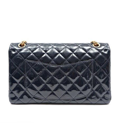 Chanel 2.55 Reissue Navy Blue Quilted Patent Leather Flap Bag back view
