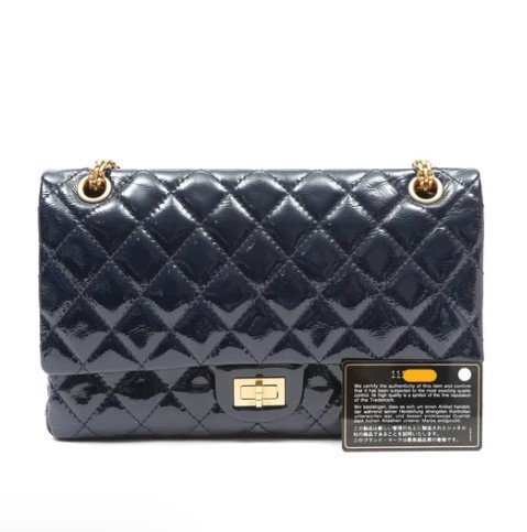 Chanel 2.55 Reissue Navy Blue Quilted Patent Leather Flap Bag authentic card