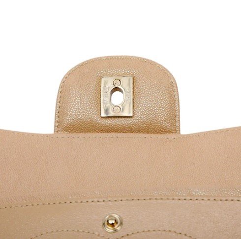 Chanel Classic Beige Clair Iridescent Jumbo Caviar Gold Hardware flap hardware