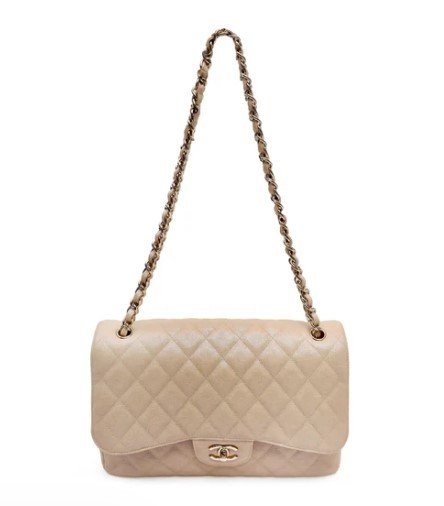 Chanel Classic Beige Clair Iridescent Jumbo Caviar Gold Hardware chain long