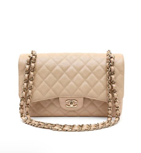Chanel Classic Beige Clair Iridescent Jumbo Caviar Gold Hardware