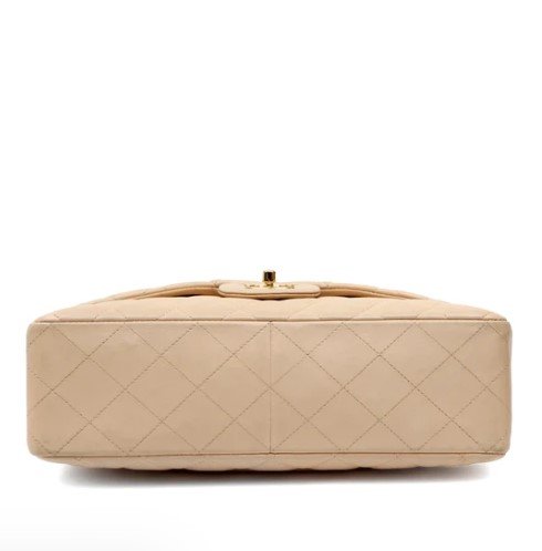 Chanel Classic Jumbo Beige Caviar Single Flap Silver Hardware bottom view