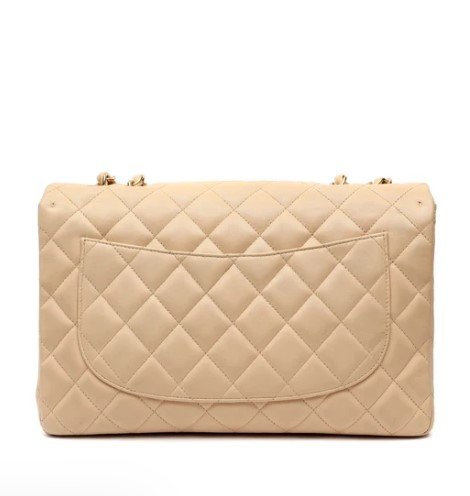 Chanel Classic Jumbo Beige Caviar Single Flap Silver Hardware back view