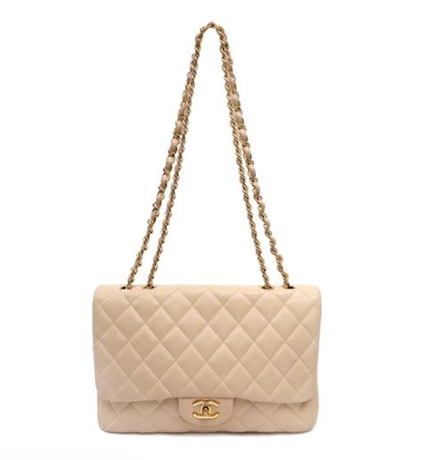 Chanel Classic Jumbo Beige Caviar Single Flap Silver Hardware chain