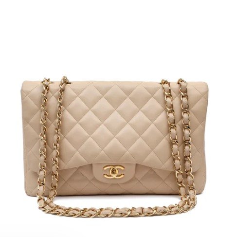Chanel Classic Jumbo Beige Caviar Single Flap Silver Hardware