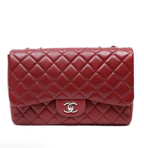 Chanel Classic Jumbo Red Quilted Lambskin Flap Bag front view