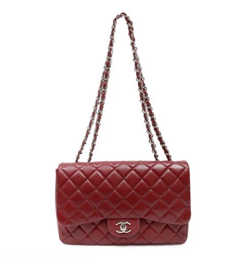 Chanel Classic Jumbo Red Quilted Lambskin Flap Bag long chain