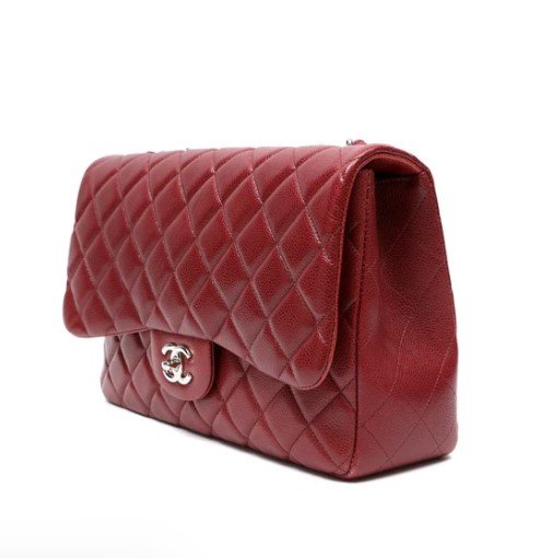 Chanel Classic Jumbo Red Quilted Lambskin Flap Bag side view