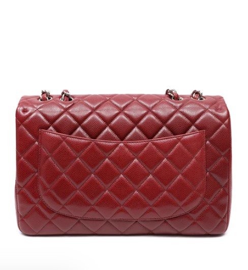 Chanel Classic Jumbo Red Quilted Lambskin Flap Bag back view