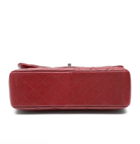 Chanel Classic Jumbo Red Quilted Lambskin Flap Bag bottom view