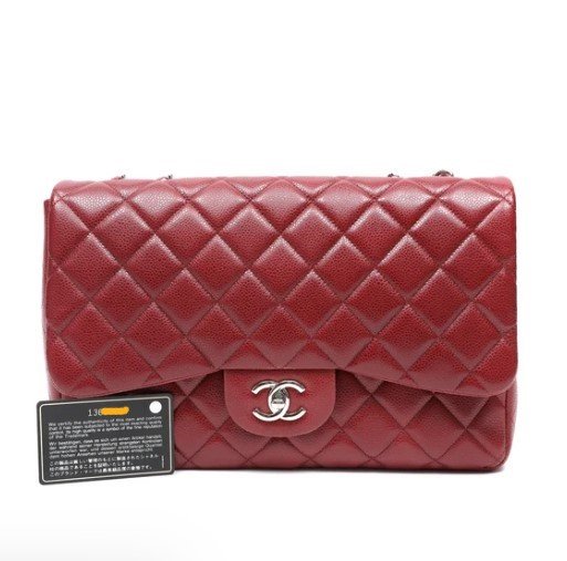 Chanel Classic Jumbo Red Quilted Lambskin Flap Bag Silver Hardware - Image 9