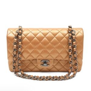 Chanel Classic Medium Metallic Beige Caviar Double Flap
