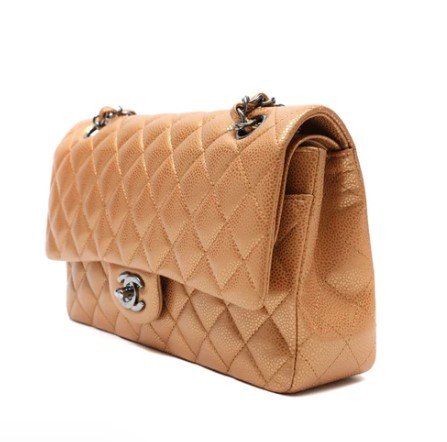 Chanel Classic Medium Metallic Beige Caviar Double Flap right side view