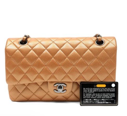 Chanel Classic Medium Metallic Beige Caviar Double Flap Authentic Card