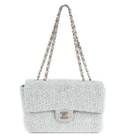 Chanel Medium Classic Swarovski White Pearls chain strap