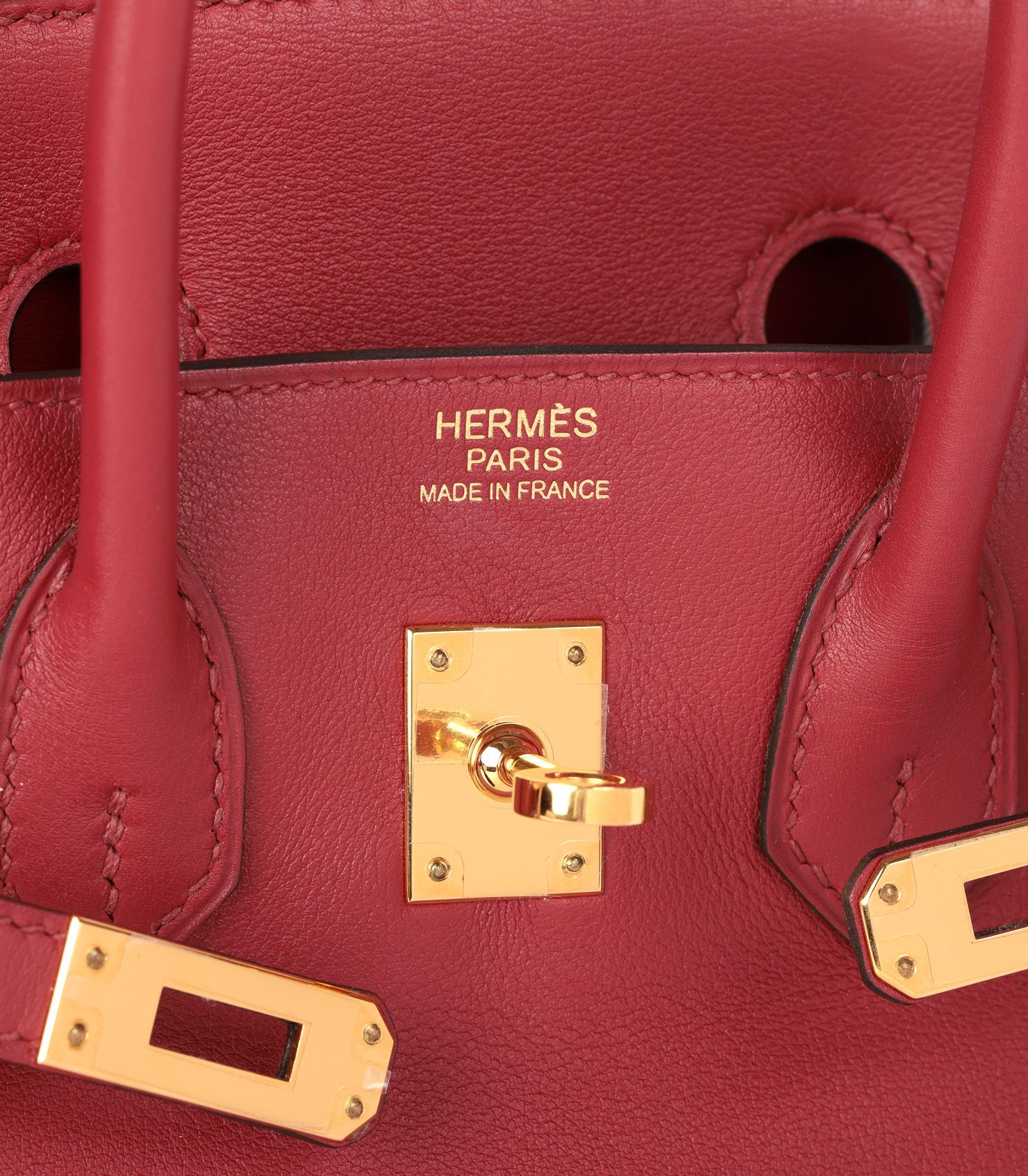 Hermès Birkin 25 Rouge Vif Retourne Swift Leather front logo
