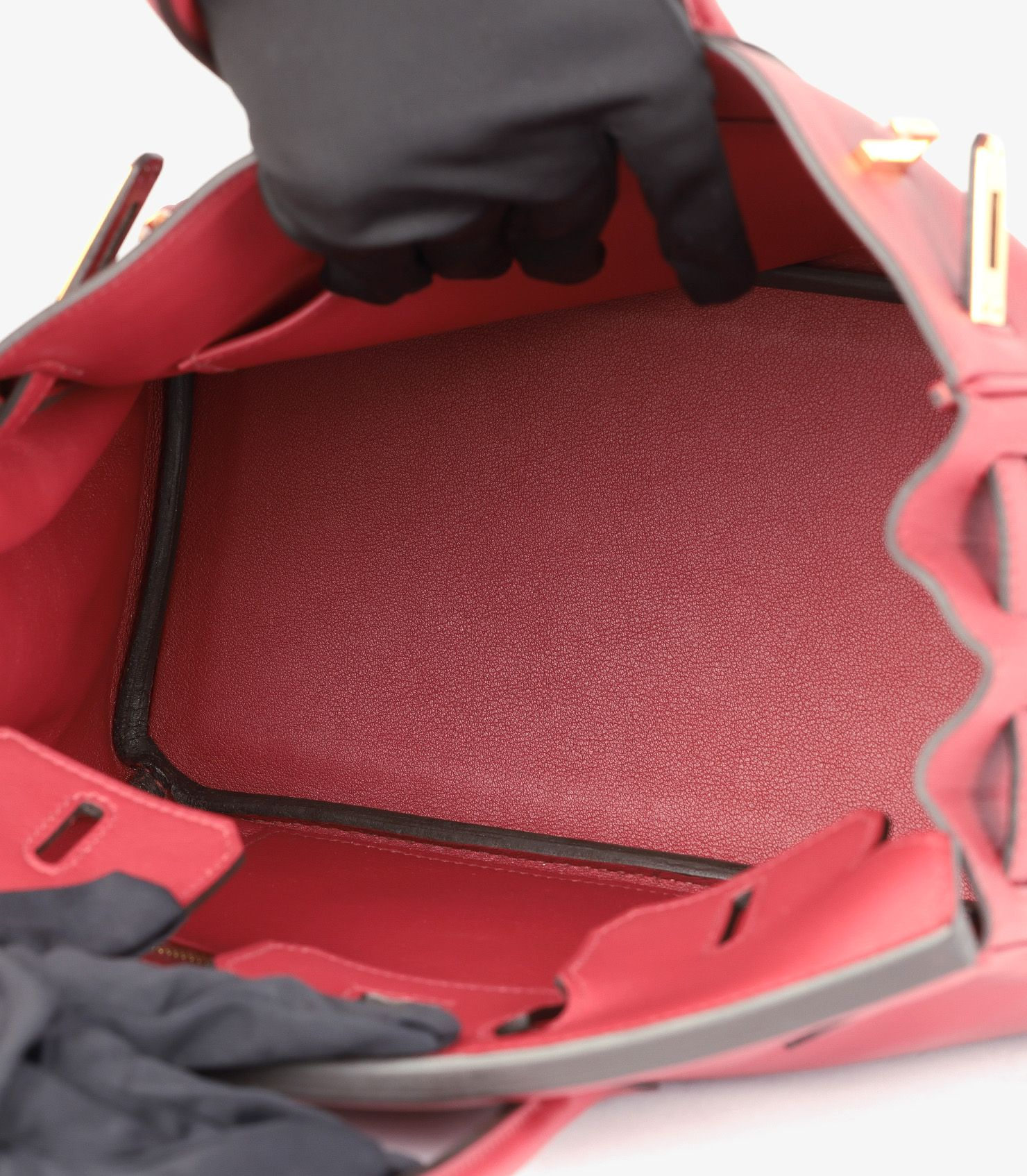 Hermès Birkin 25 Rouge Vif Retourne Swift Leather inside view