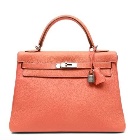 Hermès Kelly 32 Crevette Clemence Palladium Hardware front view