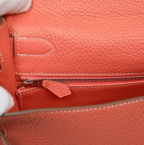 Hermès Kelly 32 Crevette Clemence Palladium Hardware zipper