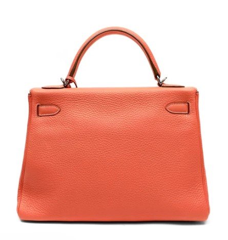 Hermès Kelly 32 Crevette Clemence Palladium Hardware back view