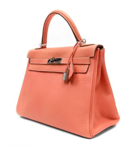 Hermès Kelly 32 Crevette Clemence Palladium Hardware side view 1