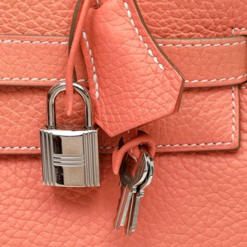 Hermès Kelly 32 Crevette Clemence Palladium Hardware haedware detail