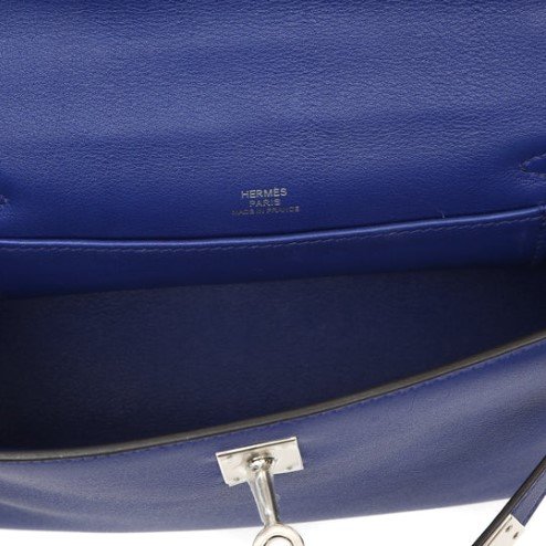 Hermes Kelly Pochette Bleu Electrique Swift inside view